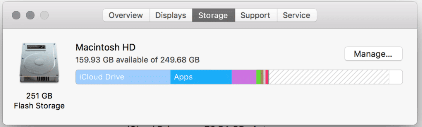 Vue du stockage sur Mac