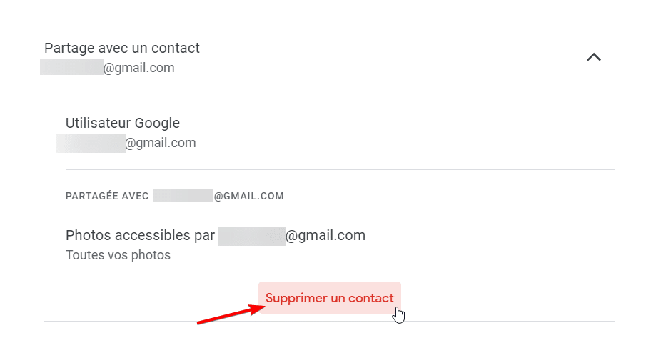Suppression de l'association d'un compte Google Photos partenaire