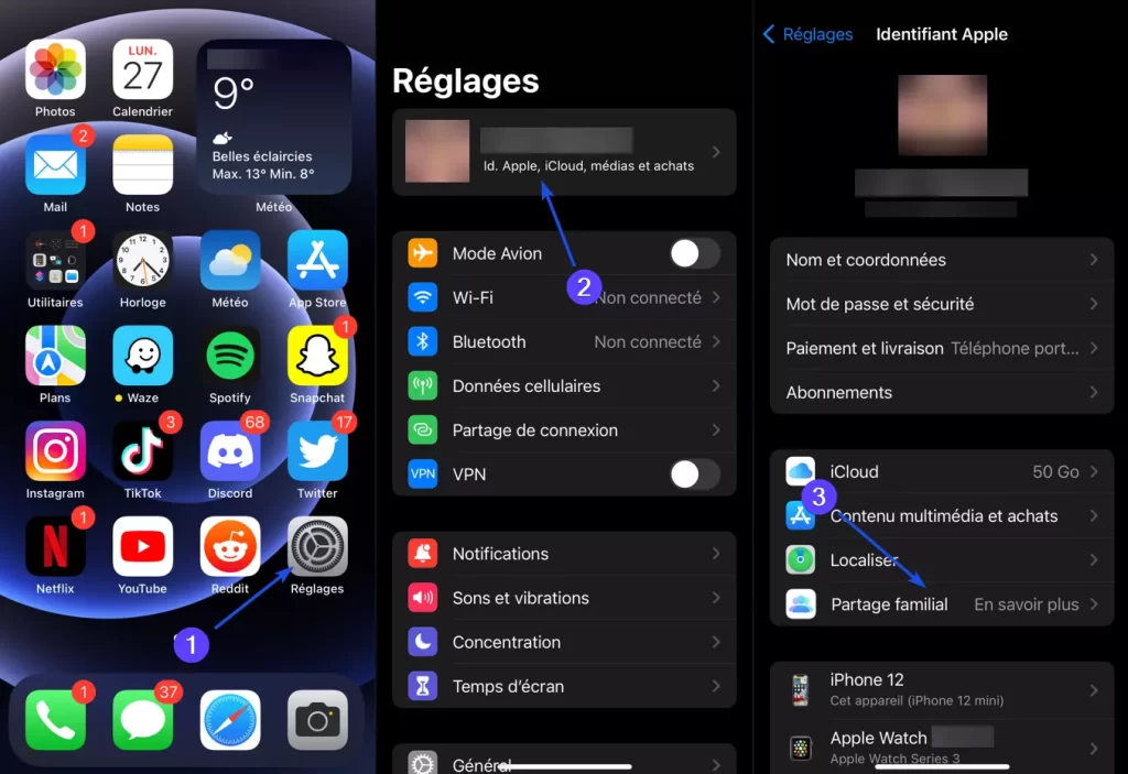 Tutoriel de création du partage familial dans iOS