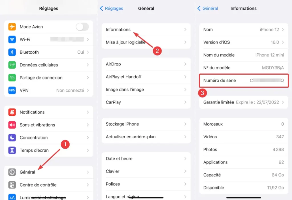 Tutoriel pour trouver le numéro de série d'un iPhone