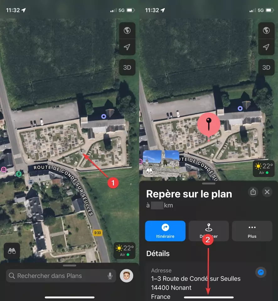 Ajout d'un repère sur l'application Apple Plans/Maps